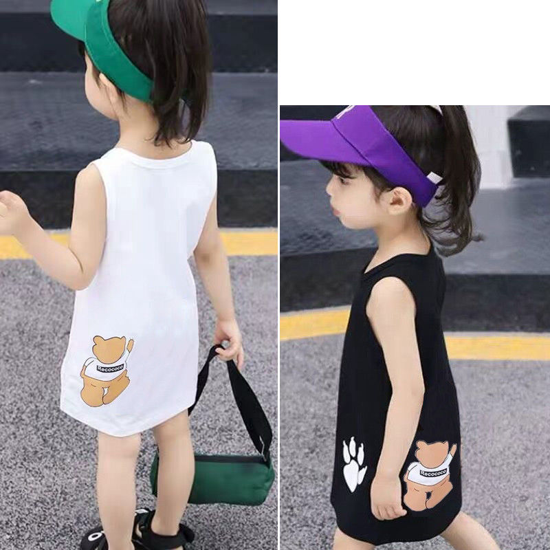 2020 girls medium length vest skirt baby sleeveless T-shirt children's summer new children's Short Sleeve T-Shirt
