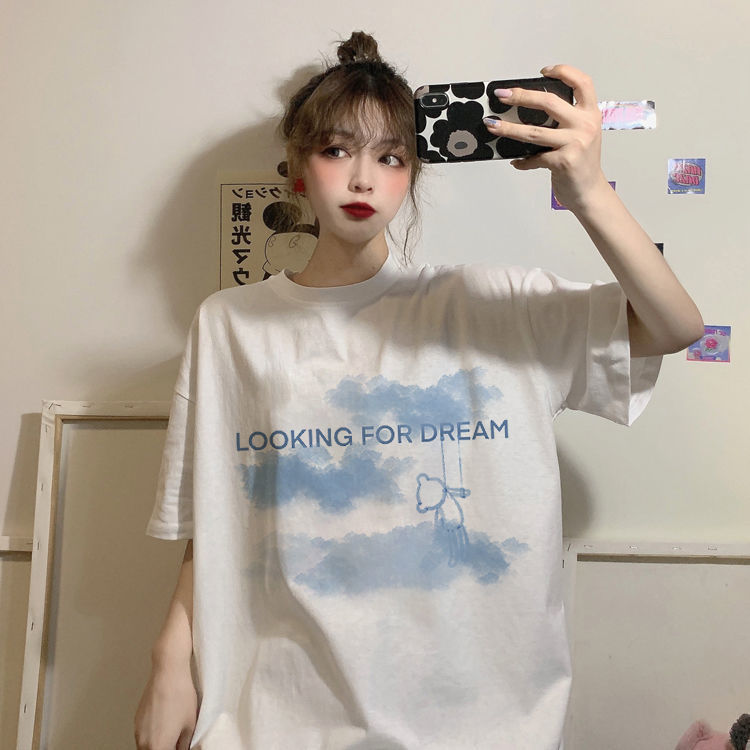 Summer Korean 2020 new loose and versatile fashion letter printed round neck short sleeve T-shirt top for women students