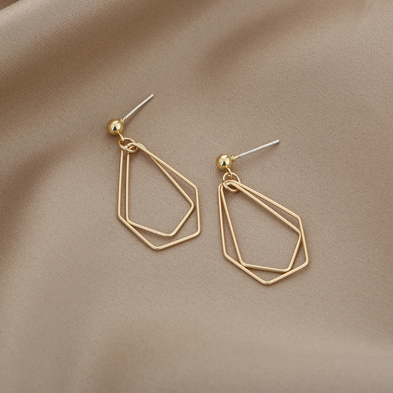 Real shot 925 silver needle hollow out geometric Diamond Earrings polygonal metal long earrings earrings
