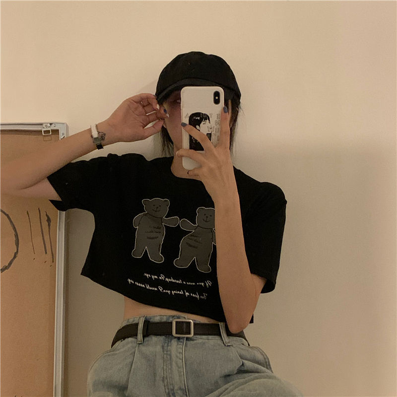 Short t-shirt female student summer 2021 new Korean version ins net red loose bear short sleeve top lovers fashion