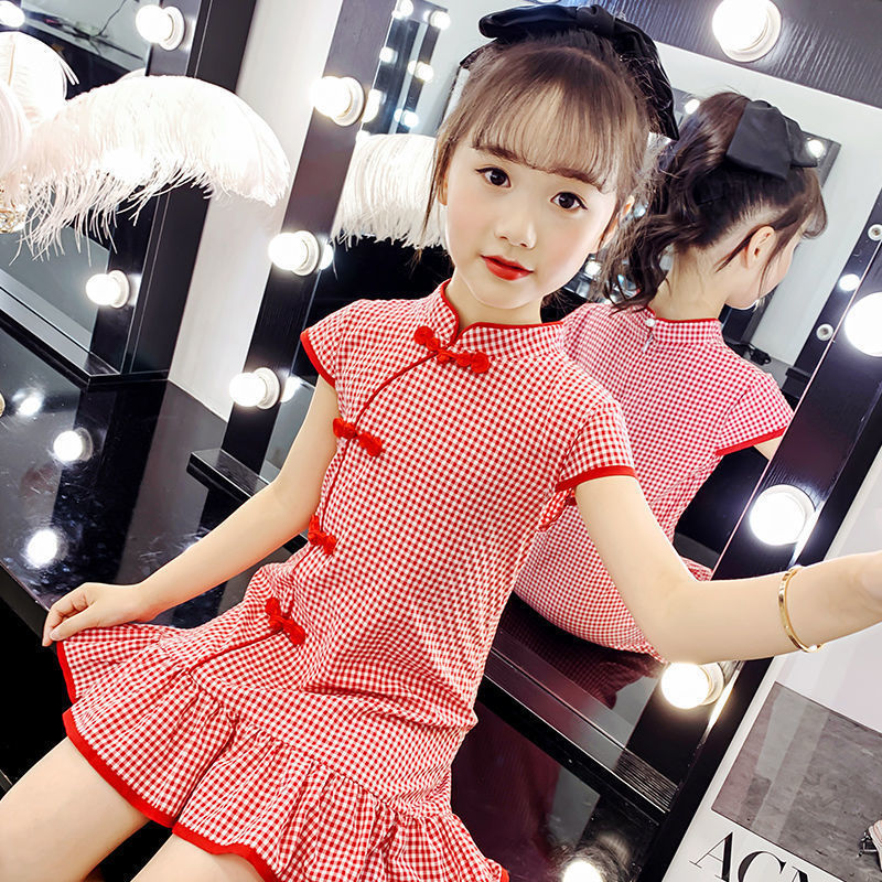 Girls' cheongsam dress new summer dress little girl Hanfu princess skirt summer improved Chinese style skirt