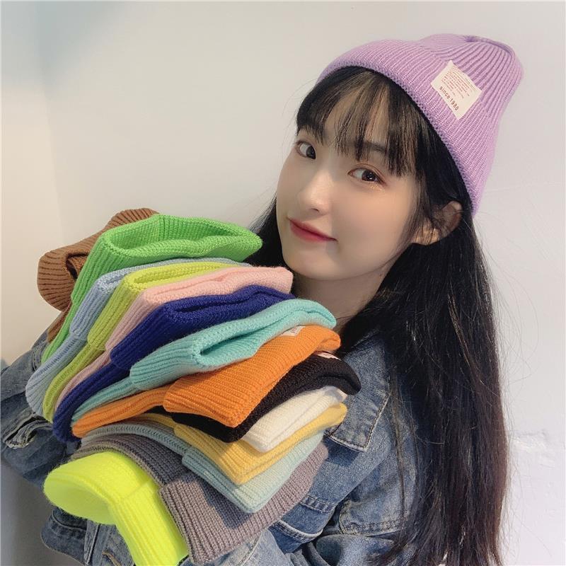 Candy color soft girl pasted cloth simple ins woolen hat women's warm autumn and winter versatile headgear lovers knitted hat