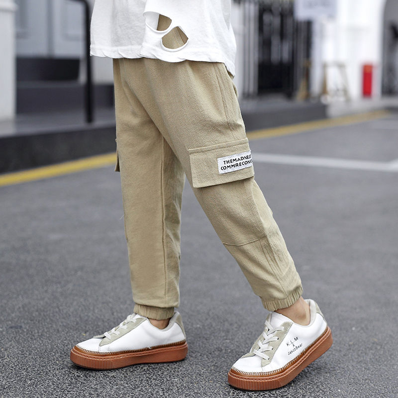 Men's pants spring and summer children's anti mosquito pants summer thin 2020 new quarter pants cotton and linen pants fashion
