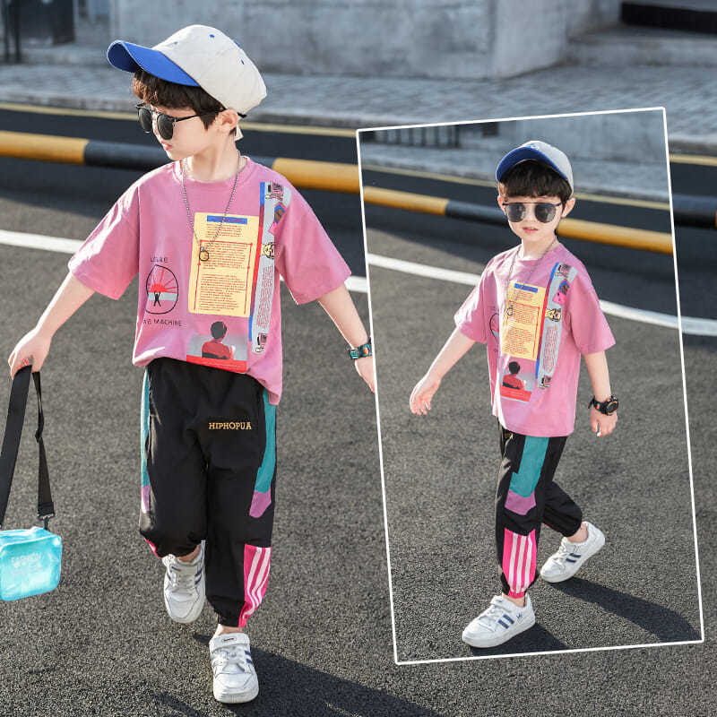 Net red boys' summer suit new style foreign style children's summer short sleeve