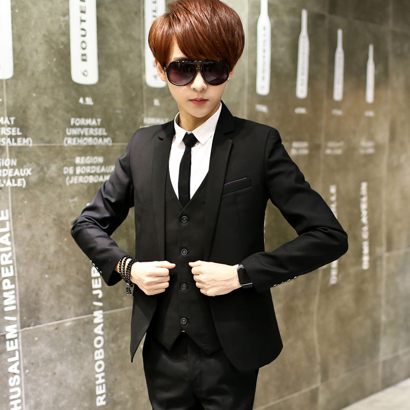Four piece suit suit men's autumn and winter Korean self-cultivation professional dress youth bridegroom wedding best man dress