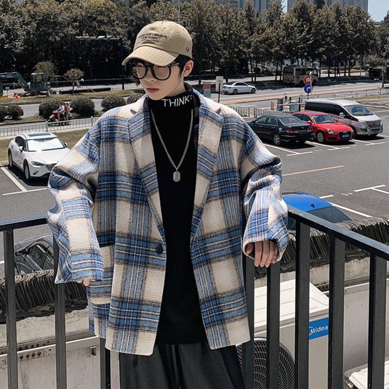 Wool suit coat men's new autumn and winter coat Korean fashion Plaid short windbreaker