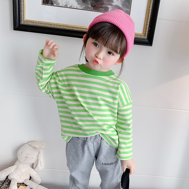 Girls' T-shirt autumn new Korean style children's spring and autumn bottom coat striped long sleeve top fashion