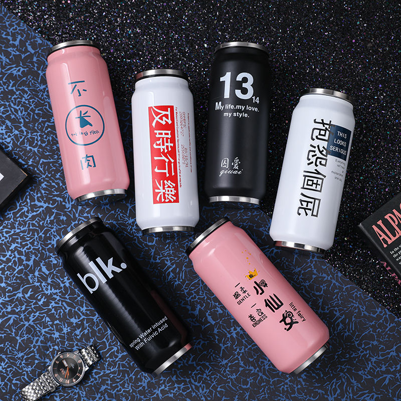 Creative water cup, pop can, thermos cup, male and female students straw cup, personality trend, 304 stainless steel coke bottle