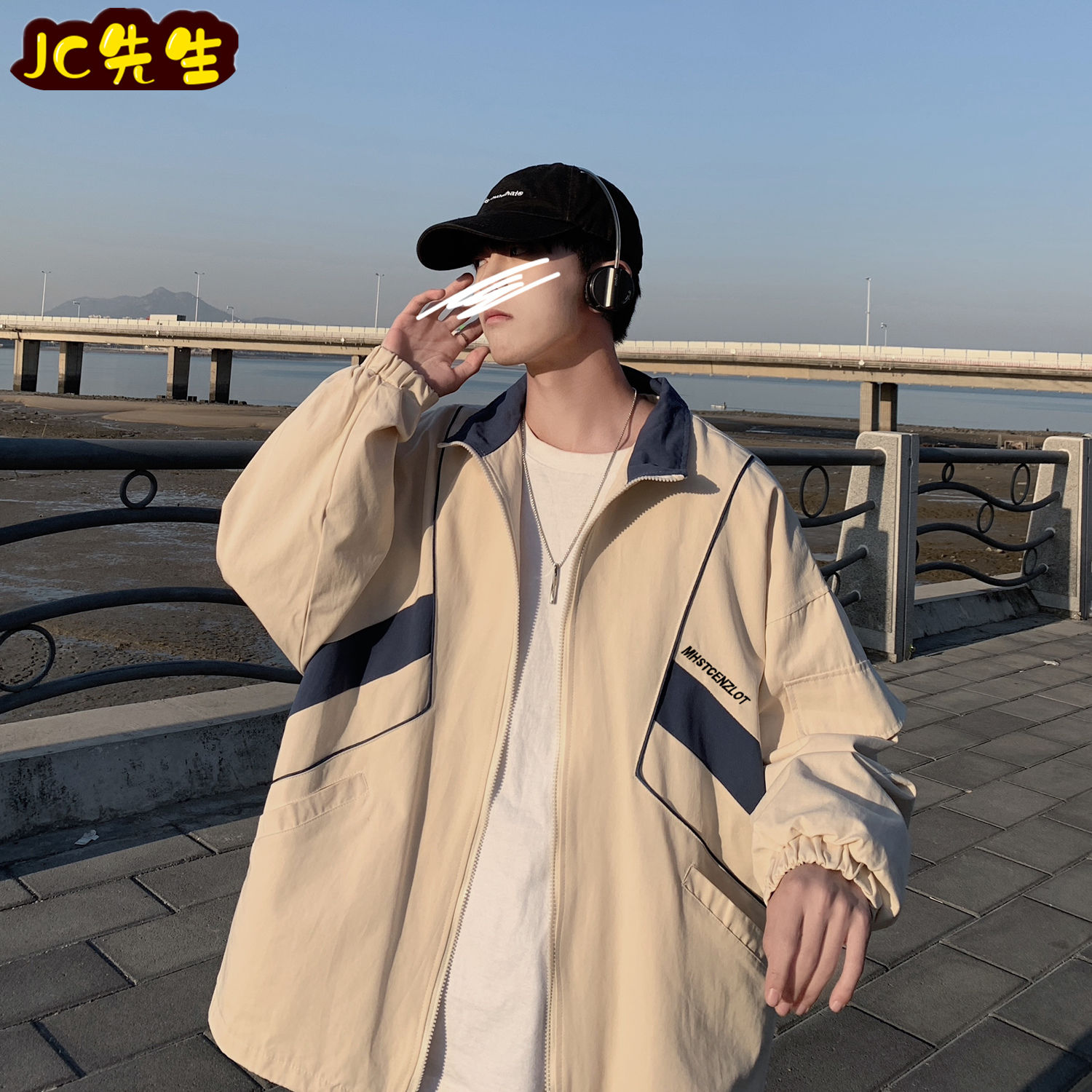 New jacket jacket men's spring Korean loose short retro Hong Kong Style Baseball Jacket color matching Lapel top fashion brand