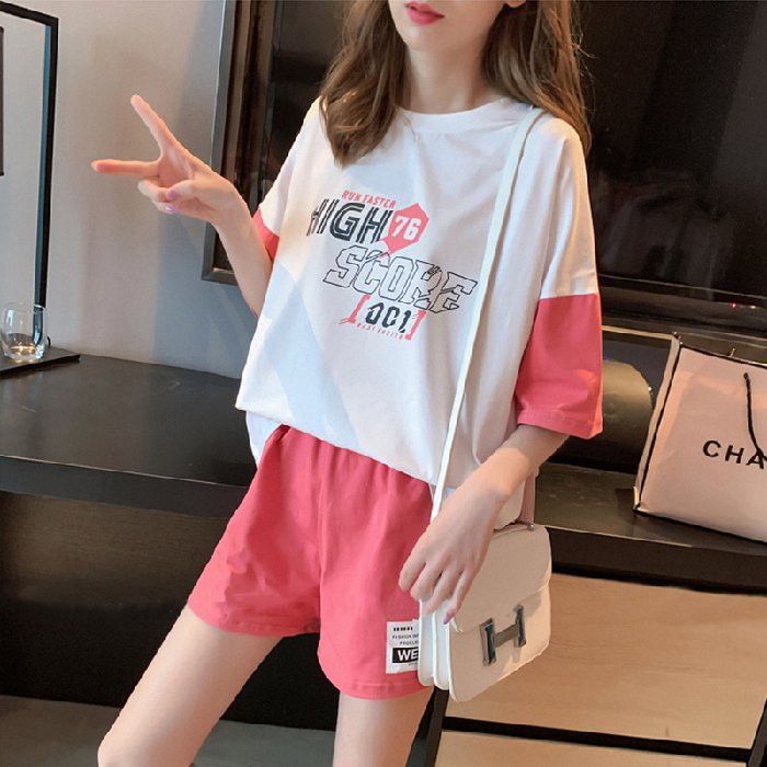 Official figure short sleeve T-shirt suit women loose Korean summer new student shorts sports two piece set