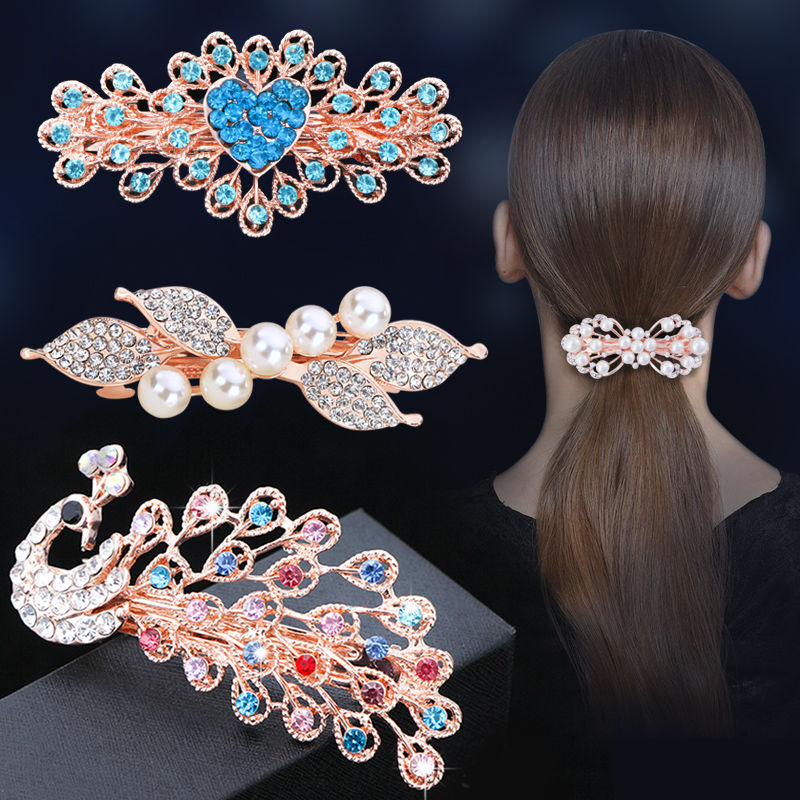 Bowknot hairpin back of head hairpin spring clip top clip Korean hairpin headdress clip horizontal clip curly hair banger
