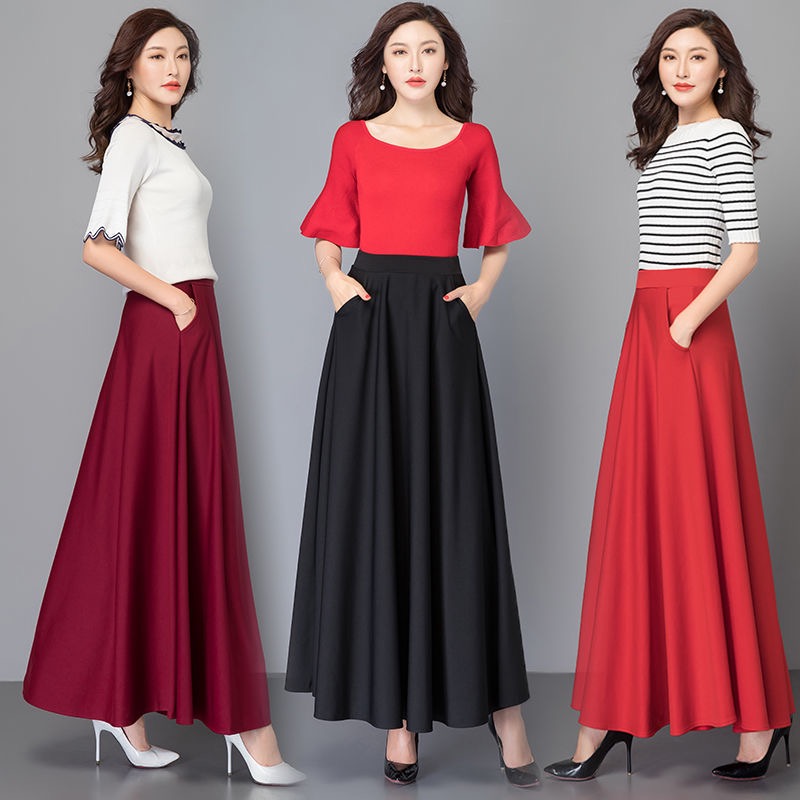 2021 half length skirt big swing skirt A-line skirt high waist show thin versatile Korean large women's four seasons Dance Dress