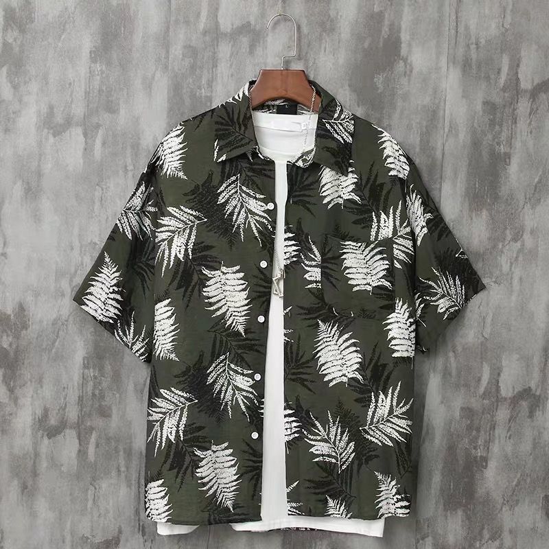 Shirt men's short sleeve summer Korean beach flower shirt men's loose top shirt couple fashion coat men