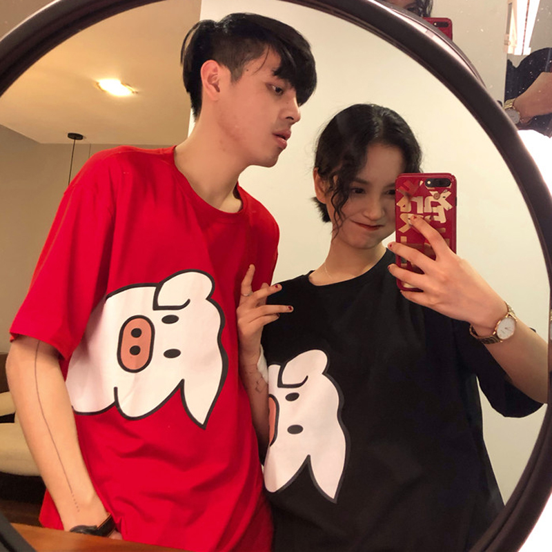 2019 spring and autumn Korean BF loose Short Sleeve T-Shirt New Year pig lovers