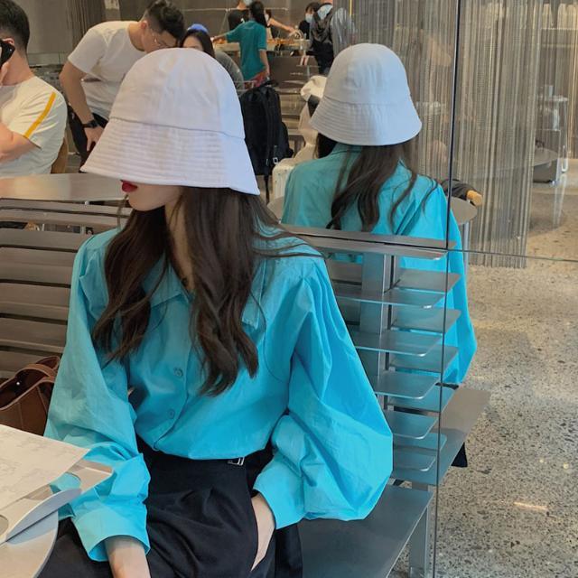 Autumn Korean new loose mid long Lantern Sleeve fashion Lapel Thin Long Sleeve Shirt Jacket Women's wear