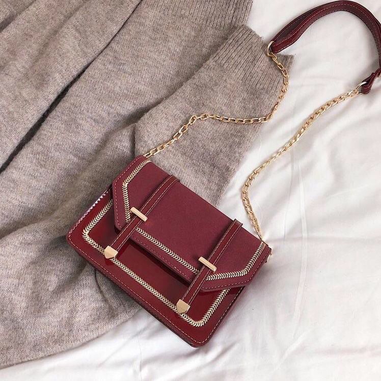 Ins advanced sense bag women's new frosted chain small square bag versatile Patent Leather One Shoulder Messenger Bag