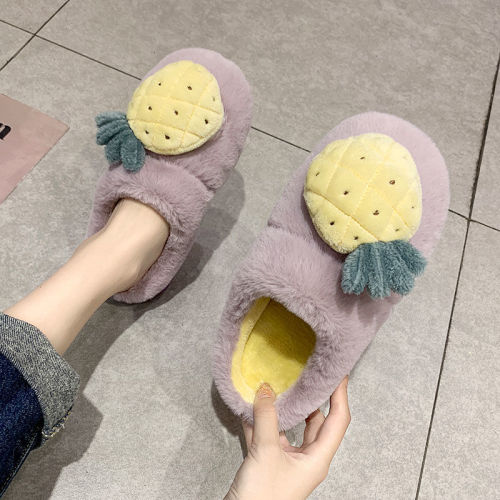 Women's cotton slippers warm in winter, thick soled shoes for confinement, lovely couple in home