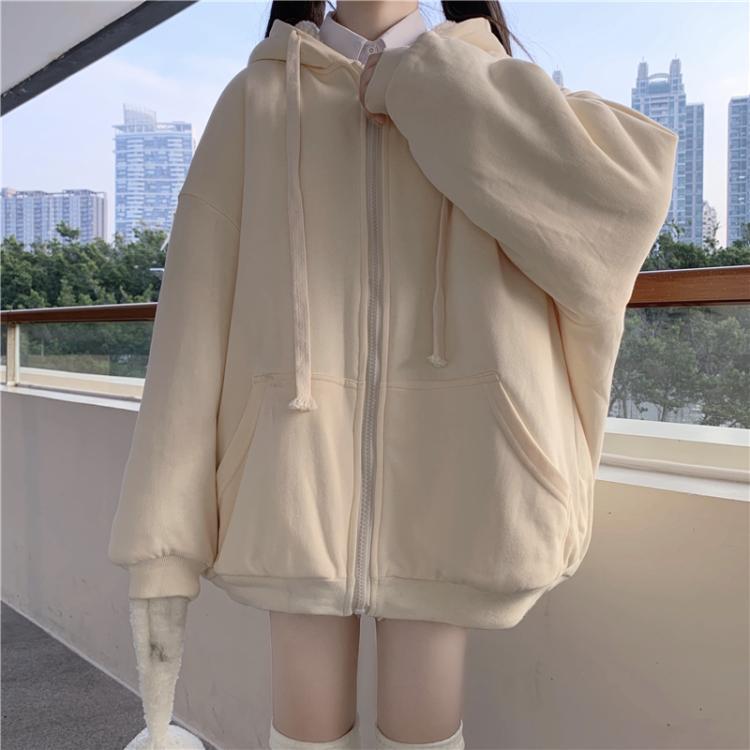 New style coat women's fashion autumn and winter Plush thickened loose student solid color sweater Korean versatile cardigan top