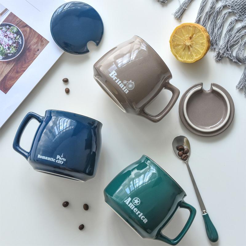 Ceramic cup household water cup milk breakfast cup men and women drinking tea cup mug with spoon lovers Coffee Cup