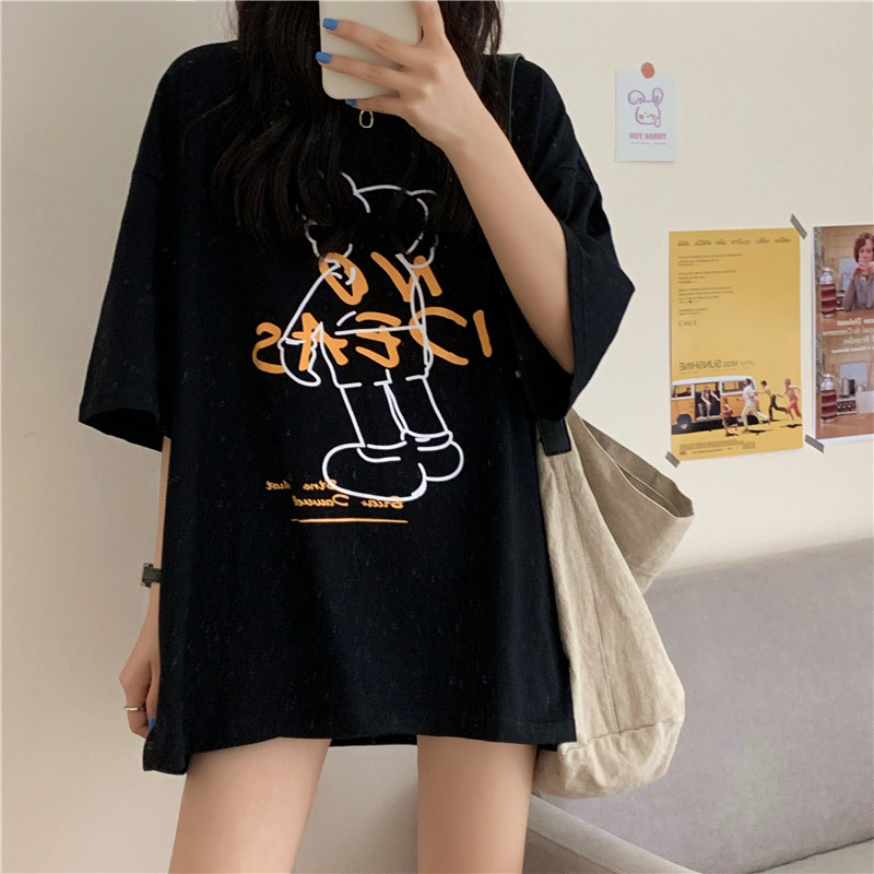 Milk silk short sleeve T-shirt for female students in Europe, America, Hong Kong, fashion brand, loose Korean version, chaoyuansu, fenggao street, big size summer