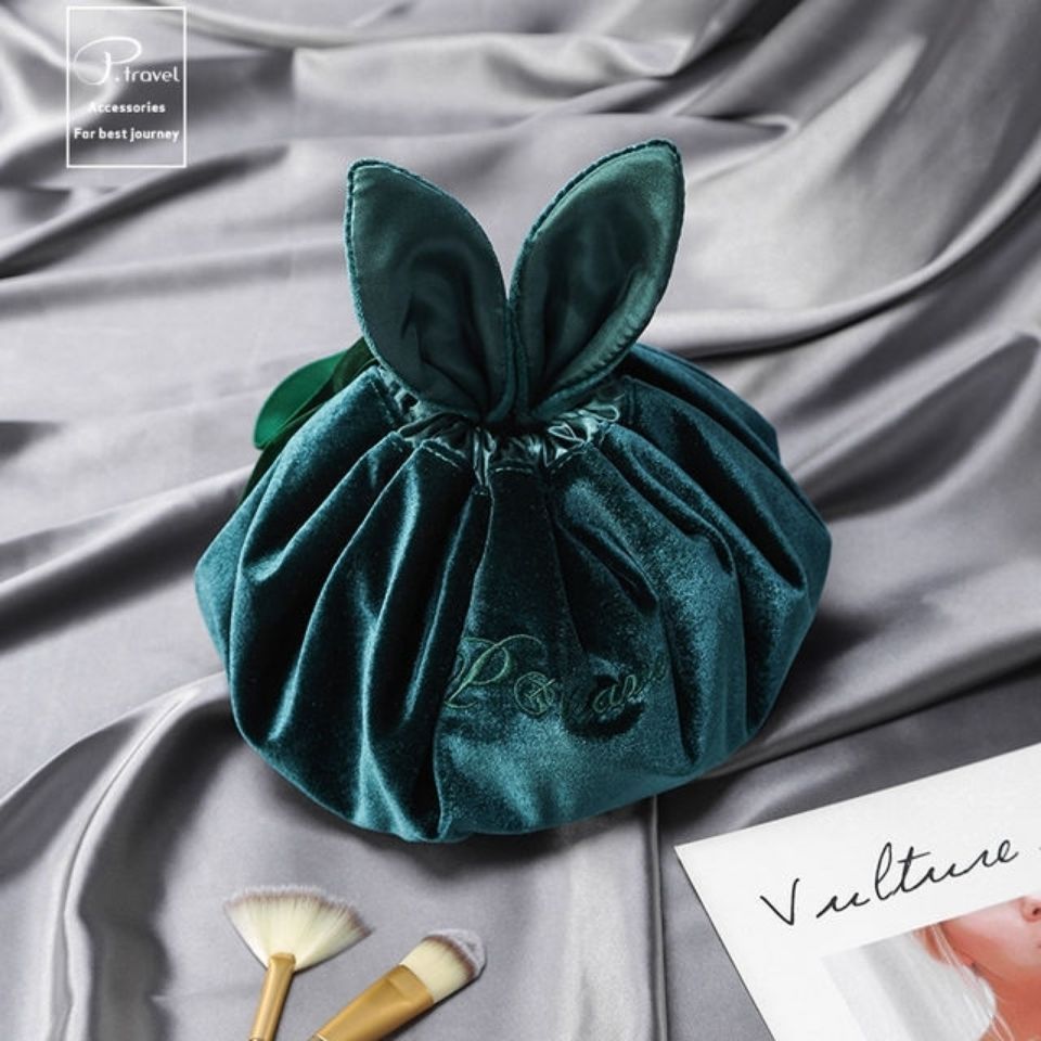 Lazy guy drawstring Cosmetic Bag Girl heart large capacity portable cosmetic storage bag ins net red travel flannel bag