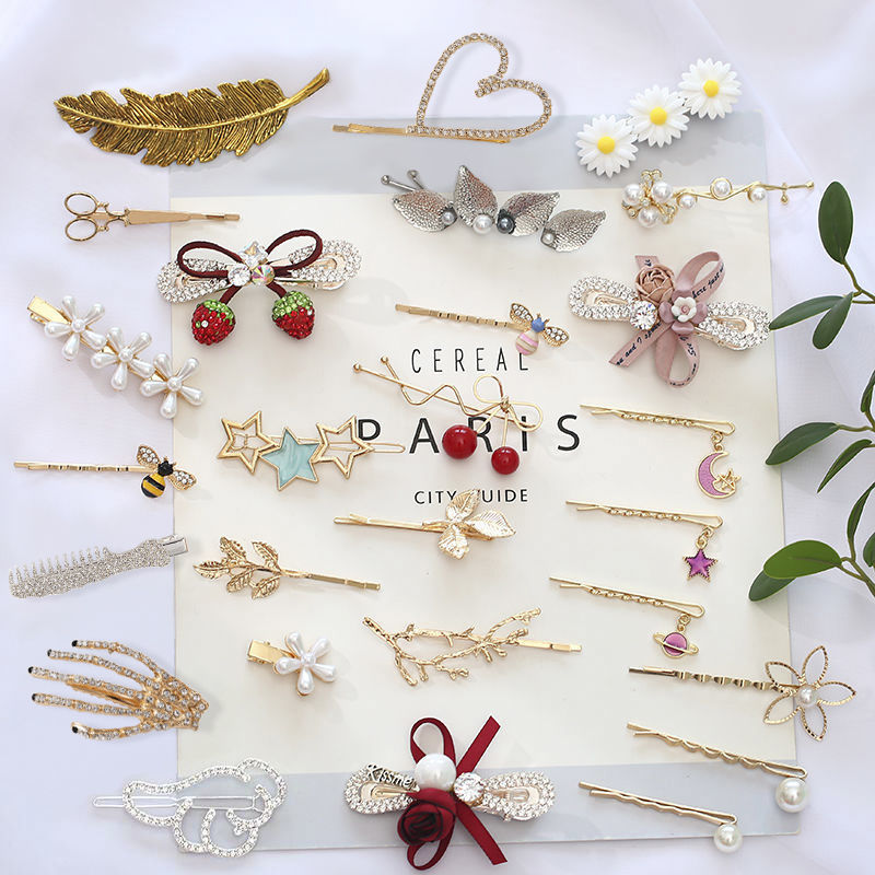 Adult New hairpin net red hairpin pearl Trinket bangs clip Korean student cute clip headdress