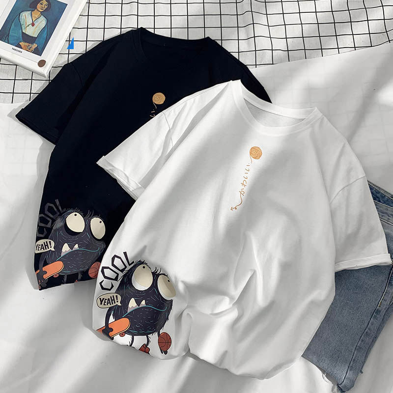100% cotton short sleeve t-shirt men's and women's loose student trend Korean versatile large size ins youth half sleeve T-shirt