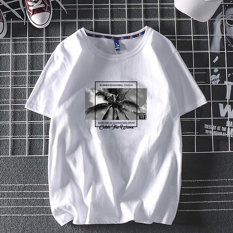 Summer short sleeve t-shirt men's cotton round neck trend T-shirt half sleeve. Men's base coat large size clothes loose