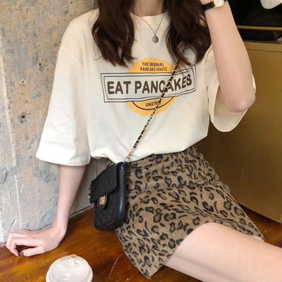Apricot print short sleeve T-shirt for women's summer new Korean loose net red