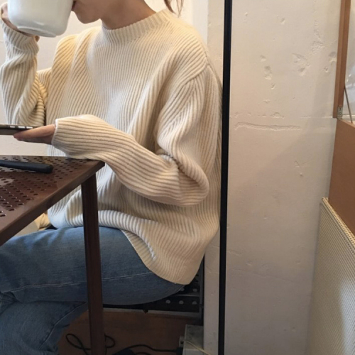 South Korean Chic new round collar sleeve care machine long sleeve knitting sweater woman in autumn and winter