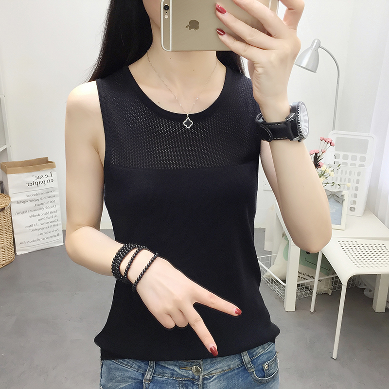 #Real shot: 2011 spring and summer ice silk vest, Korean version, sleeveless T-shirt, women's backing suspender, hollow out loose knit shirt