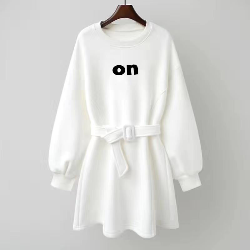 Autumn and winter loose medium length Plush sweater dress new style thickened waist Jacket Women's fashion