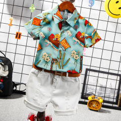 Boys' shirt summer children's Retro slim short sleeve shirt British Japanese printed shirt personality trendy man