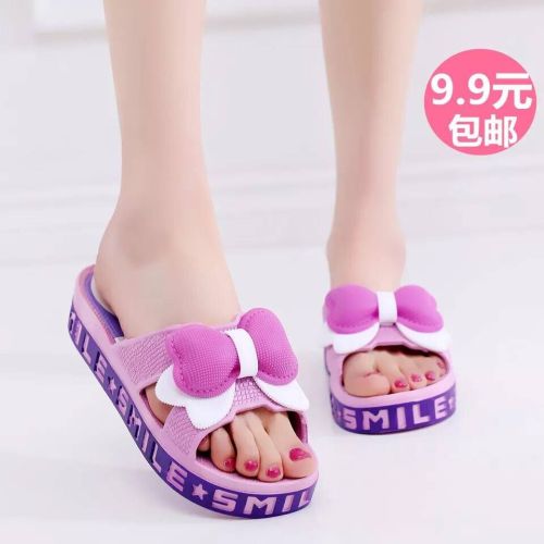 Summer women's lovely muffin thick bottom anti slip high heel home sandals indoor and outdoor leisure one word beach slippers