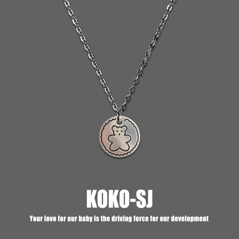 Original Tuku bear round necklace, men's and women's lovers, cute hip hop pendant, personality fashion, collarbone chain, sweater chain