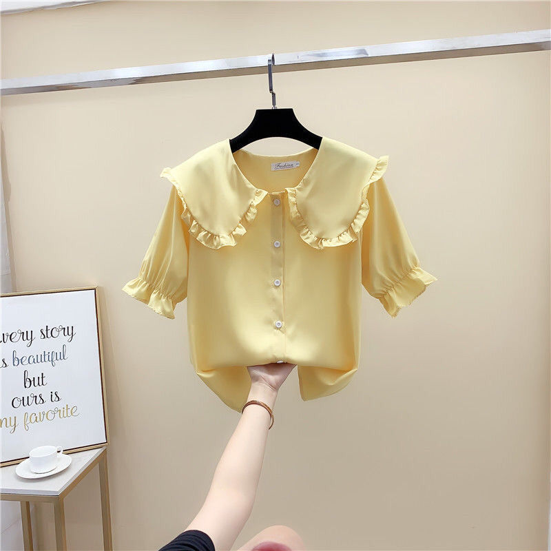 Girls' white baby collar shirt Korean fashion top fashion baby summer children's Short Sleeve Shirt