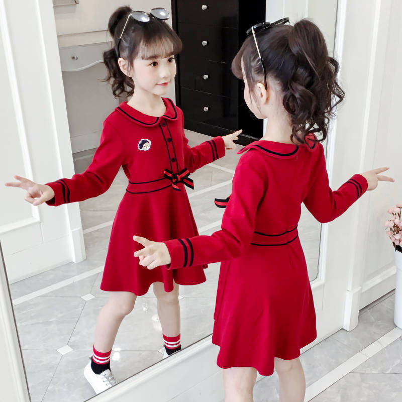 Girl's dress long sleeve 2020 autumn dress new college style girl princess skirt middle school children spring autumn cotton skirt
