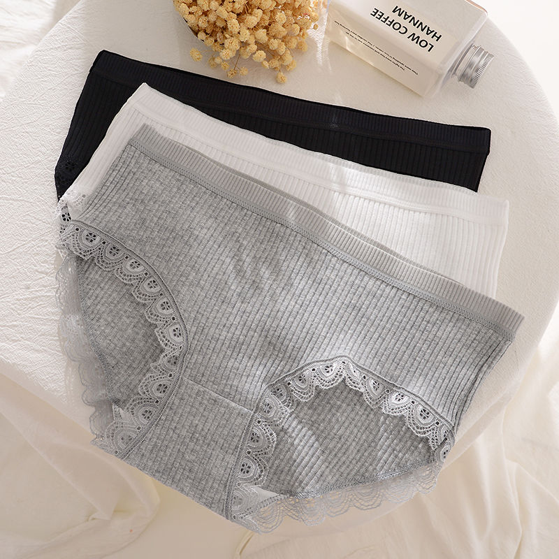 1 / 3 pure cotton underwear girls middle waist Student Korean sexy lace briefs big size