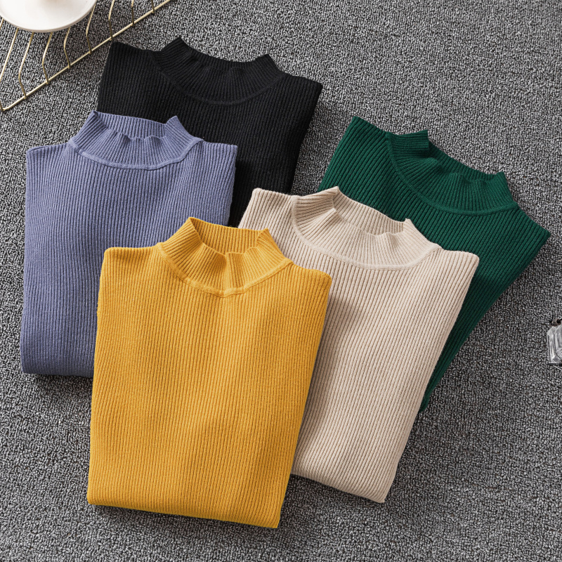 Half high neck Pullover Sweater for women's autumn and winter new style tight bottoming shirt for women