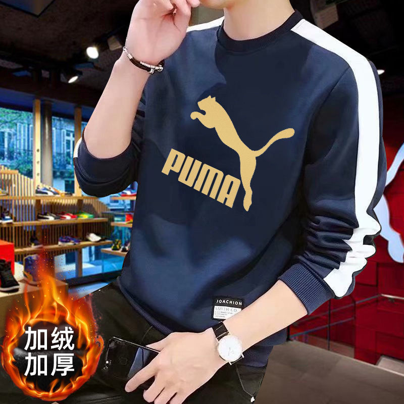 Warm winter new round neck sweater men's coat net red tide brand plush sports and leisure sleeve Plush thickening