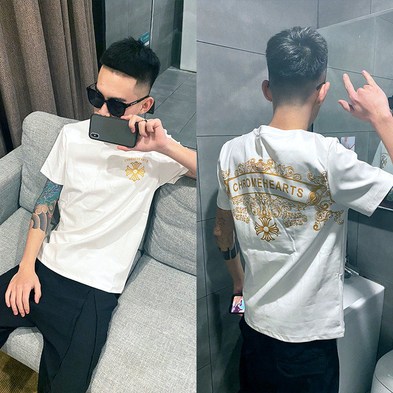 Summer tide brand half sleeve social spirit guy round neck t-shirt men's fashion net red short sleeve slim fit