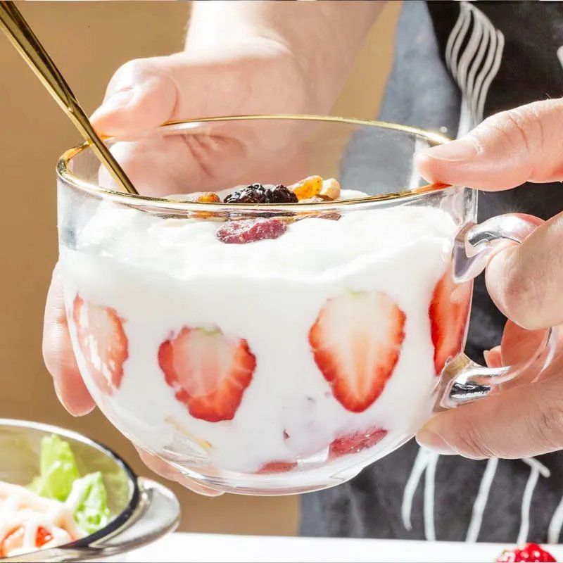 Large capacity Phnom Penh net red glass children's milk glass breakfast cup household heat-resistant oat yogurt cup with cover