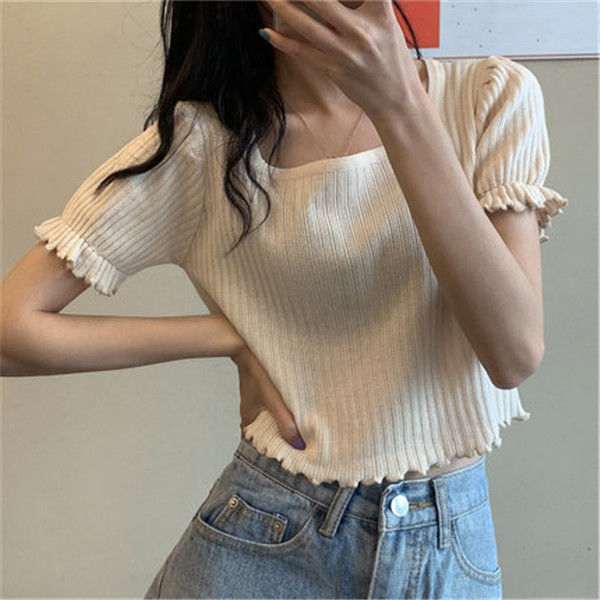 Base coat summer short top summer new Korean net red show thin square collar short sleeve t-shirt female