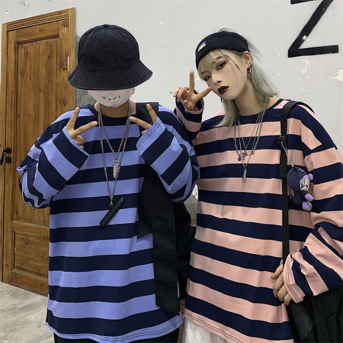 Super fire CEC long sleeve T-shirt women's spring new Korean striped base shirt