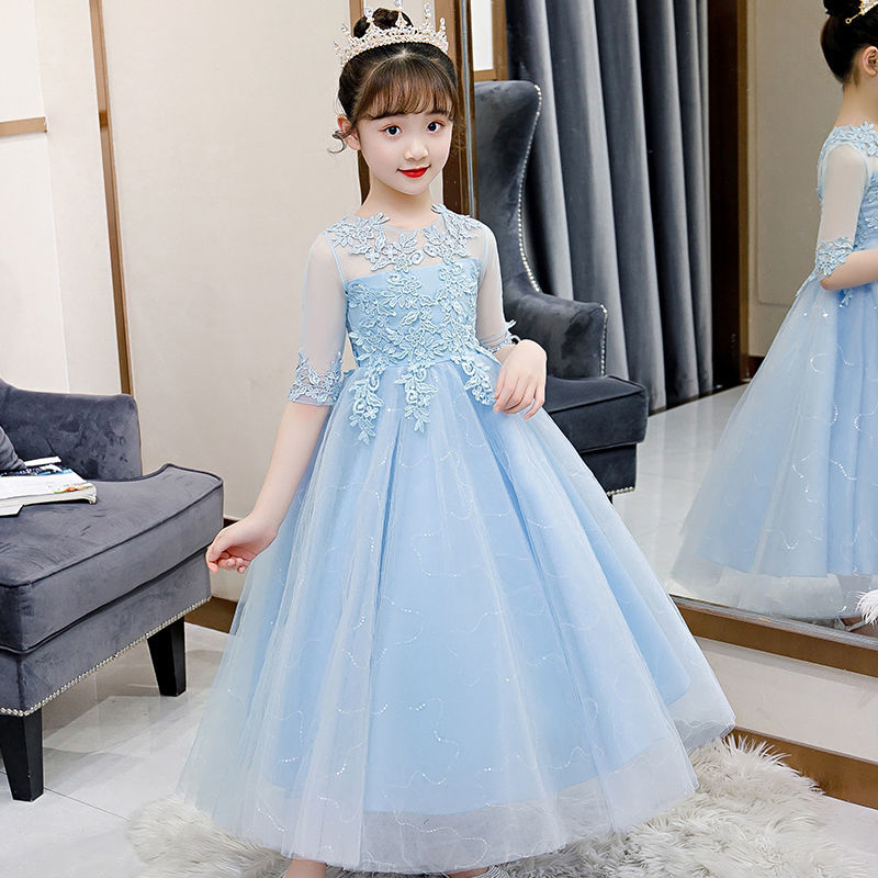 Girls dress new princess dress long sleeve wedding dress performance dress big girl dress little girl dress long skirt