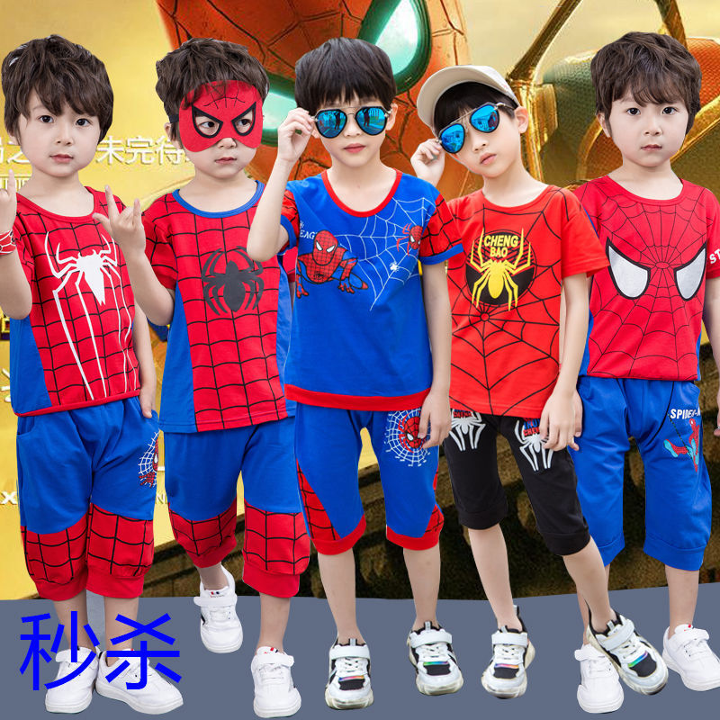 Boys' summer clothing Spiderman children's 2020 new cotton short sleeve two piece set of children's leisure sports cartoon suit