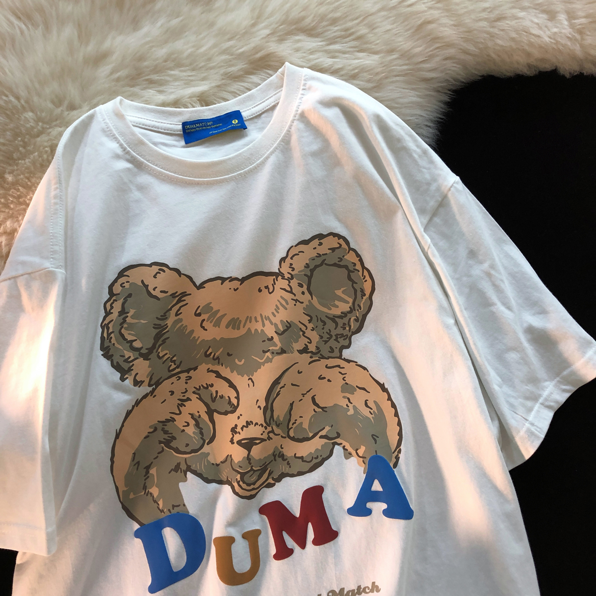 Milk silk 180g double mill [official photo] Short Sleeve T-Shirt bear loose top American retro size