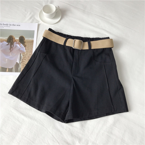 Real price, real photo, Korean version, casual, loose, versatile, thin, solid color, belt, shorts, wide leg pants