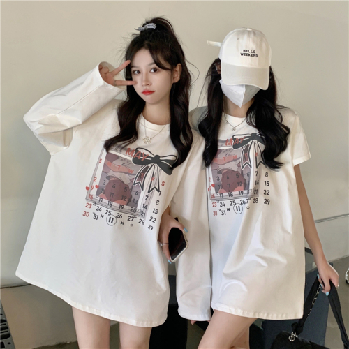 Real price ~ ins new fashion printing T medium and long girlfriends show thin long sleeve / short sleeve top
