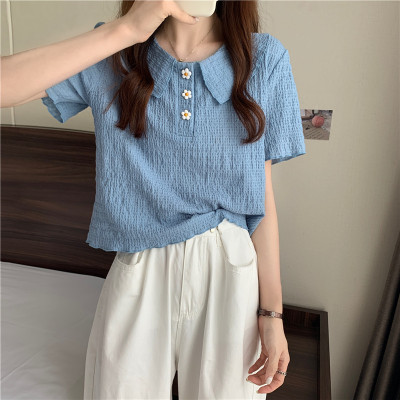 Flower short sleeve shirt 2021 new summer design baby girl collar T-shirt Korean style short chic top